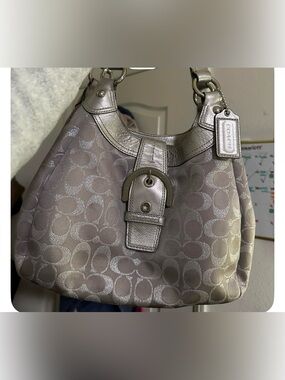 Coach Metallic Silver Signature Shoulder Bag